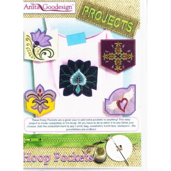 Anita Goodesign Hoop Pockets Embroidery Pattern Pack 20 Unique 5"x7" Designs - Picture 1 of 9